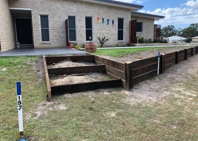 Hardwood Timber Retaining Wall + Landscaping Stairs - Blue Sky Yards Gympie